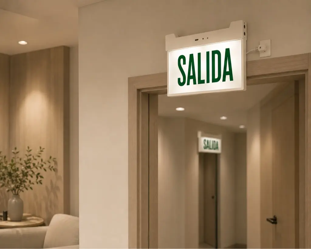 Aviso de salida LED de emergencia 2 W EMG04 instalado en un espacio