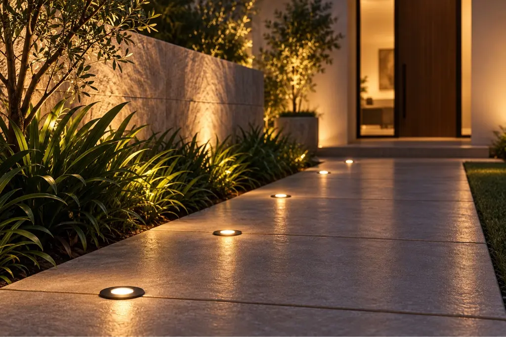 Bala de piso LED 5 W para exterior instalado en un espacio