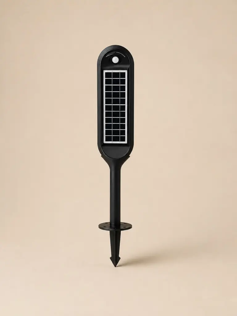 Bolardo LED solar negro visto completo