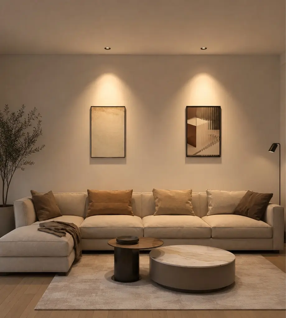 Balas Downlight instaladas en una sala contemporánea
