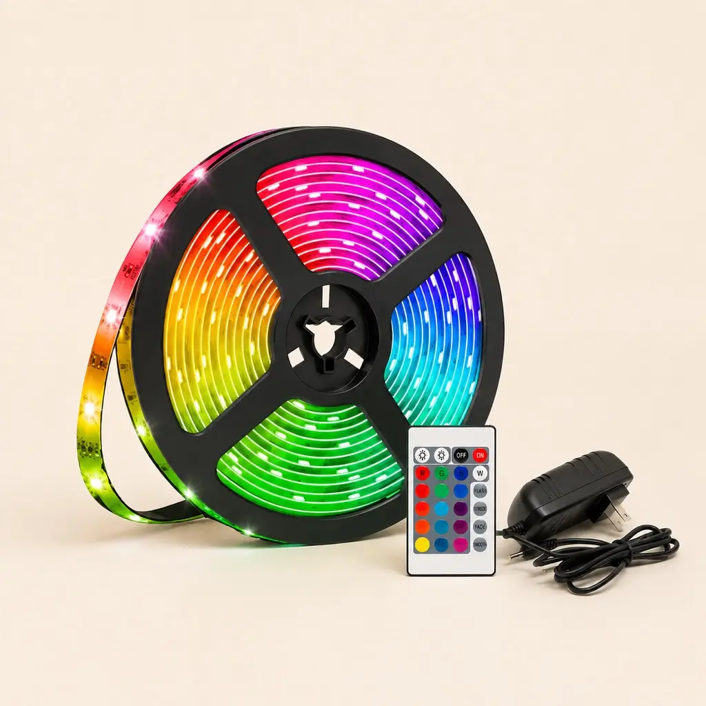 Kit de cinta LED RGB 12 V con control remoto, vista completa
