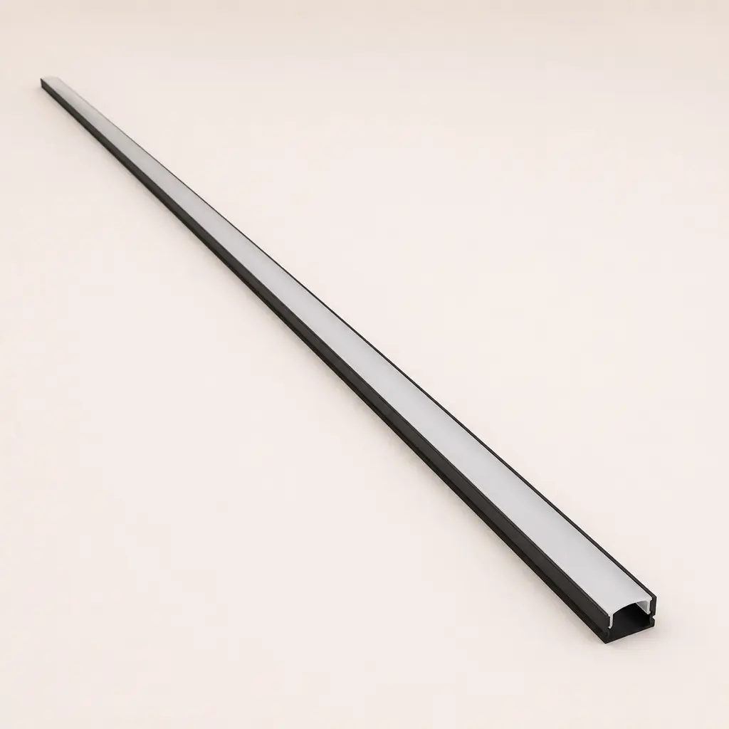 Perfil de aluminio negro de sobreponer · 3 m, vista completa