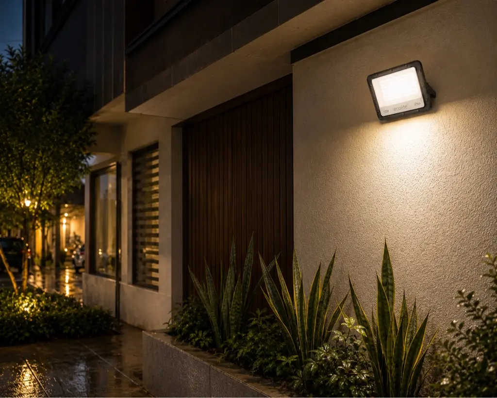 Reflector LED 50 W 3CCT IP65 instalado en un espacio