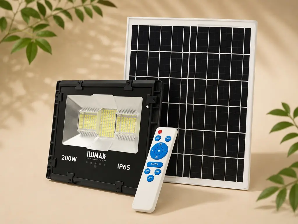 Reflector solar LED 200 W de luz blanca, vista completa